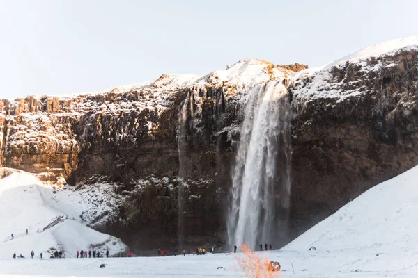 Seljalandsfoss Uitzicht Waterval Tijdens Winter Gelegen Het Zuiden Van Ijsland — Stockfoto