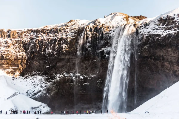 Seljalandsfoss Vue Cascade Pendant Hiver Qui Situé Dans Région Sud — Photo