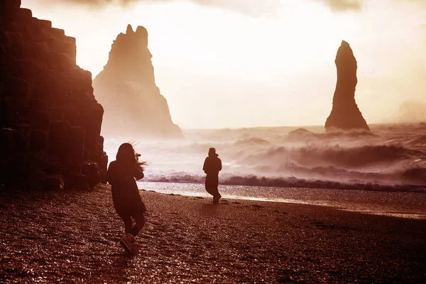Reynisfjara Καλύτερα Γνωστή Black Sand Θέα Στην Παραλία Κατά Την — Φωτογραφία Αρχείου