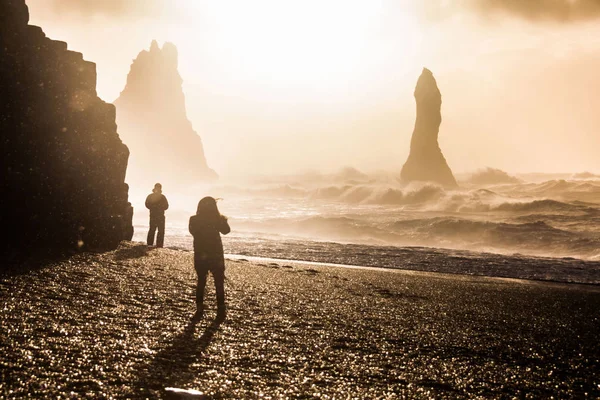 Reynisfjara Καλύτερα Γνωστή Black Sand Θέα Στην Παραλία Κατά Την — Φωτογραφία Αρχείου