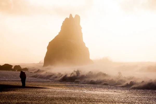 Reynisfjara Καλύτερα Γνωστή Black Sand Θέα Στην Παραλία Κατά Την — Φωτογραφία Αρχείου