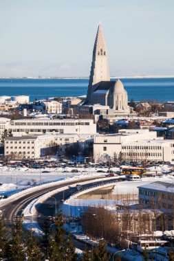 Perlan Kubbesi, İzlanda 'dan Reykjavik şehir manzaralı Hallgrimskirkja