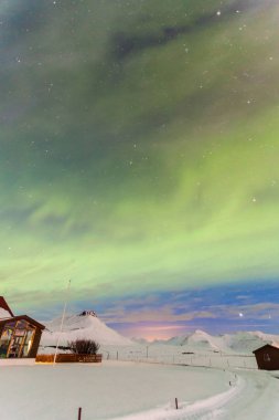 Aurora Borealis ya da daha çok Kuzey Işıkları olarak bilinen İzlanda, Reykjavik 'te kış boyunca arka plan görüntüsü