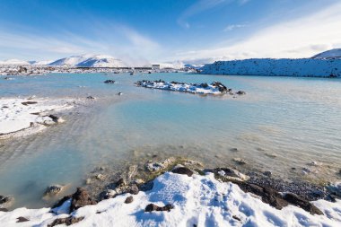 Kış aylarında güzel Blue Lagoon görünümünde İzlanda