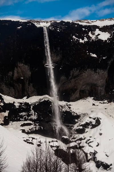 Foss Sidu Vattenfall Utsikt Vintern Snö Kirkjubaejarklaustur Island — Stockfoto