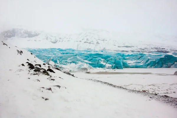 Svinafellsjokull Vista Ghiacciaio Durante Neve Invernale Islanda — Foto Stock