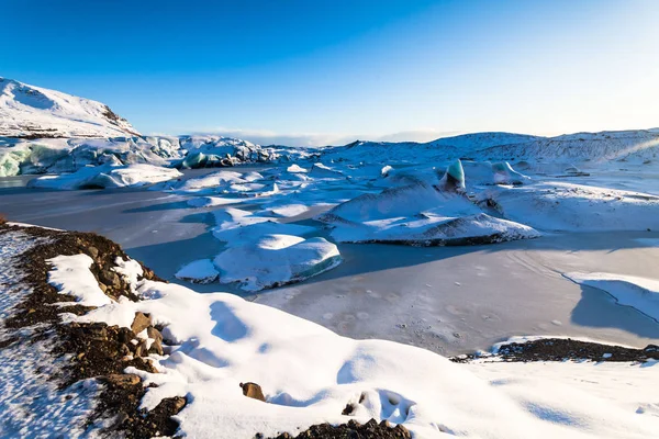 Vista Del Glaciar Svinafellsjokull Durante Nieve Invierno Islandia —  Fotos de Stock