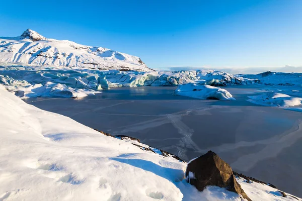 Svinafellsjokull Vista Ghiacciaio Durante Neve Invernale Islanda — Foto Stock