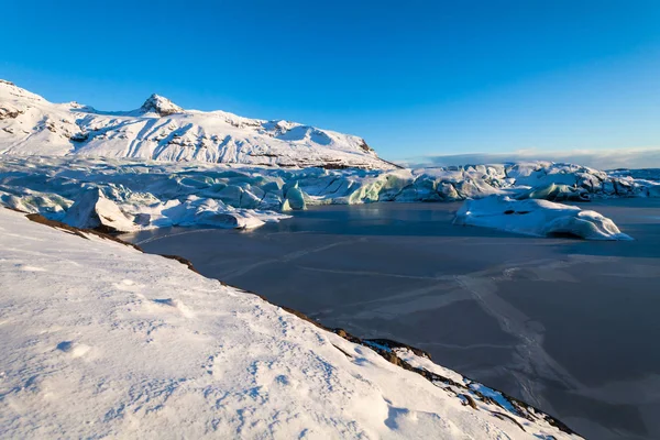 Svinafellsjokull Vista Ghiacciaio Durante Neve Invernale Islanda — Foto Stock