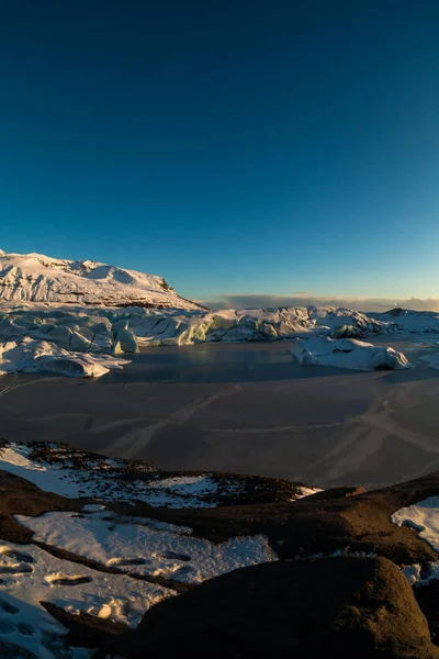 Vista Del Glaciar Svinafellsjokull Durante Nieve Invierno Islandia —  Fotos de Stock