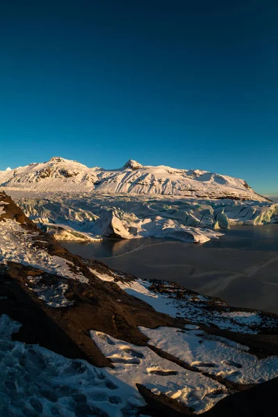 Vista Del Glaciar Svinafellsjokull Durante Nieve Invierno Islandia — Foto de Stock