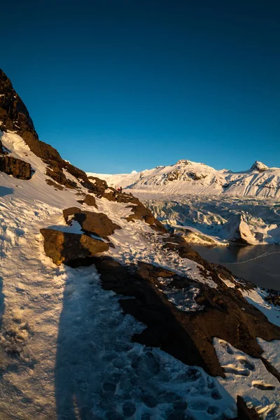 Vista Del Glaciar Svinafellsjokull Durante Nieve Invierno Islandia —  Fotos de Stock