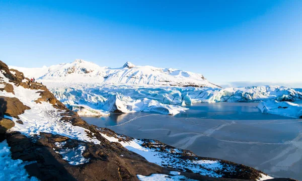 Svinafellsjokull Vista Geleira Durante Neve Inverno Islândia — Fotografia de Stock