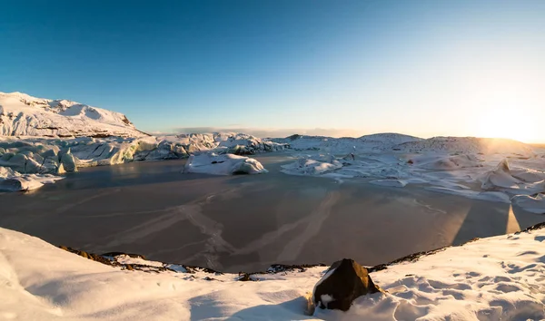 Vista Del Glaciar Svinafellsjokull Durante Nieve Invierno Islandia —  Fotos de Stock