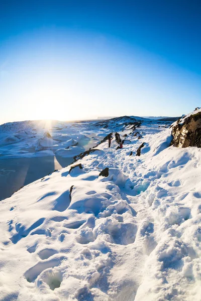 Svinafellsjokull Vista Ghiacciaio Durante Neve Invernale Islanda — Foto Stock