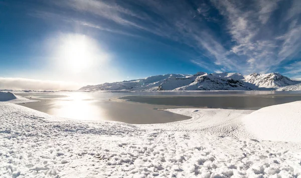 Krajobraz Śniegu Jokulsarlon Hvannadalshnukur Islandia Piękne Tło — Zdjęcie stockowe