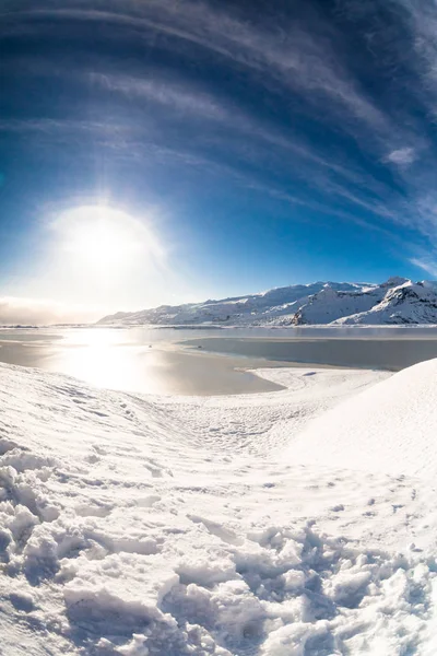 Jokulsarlon Paisaje Nieve Hvannadalshnukur Islandia Para Hermoso Fondo —  Fotos de Stock