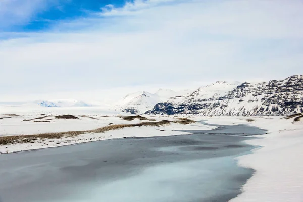 Krajobraz Śniegu Jokulsarlon Hvannadalshnukur Islandia Piękne Tło — Zdjęcie stockowe