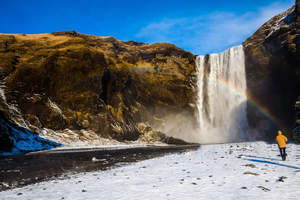 Θέα Skogafoss Κατά Διάρκεια Του Χειμώνα Χιόνι Που Βρίσκεται Στον — Φωτογραφία Αρχείου