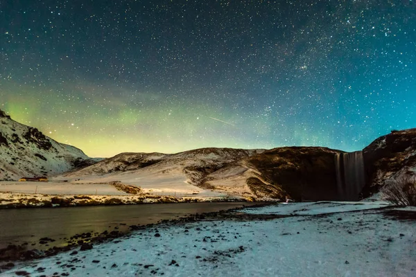 Skogafoss Kilátás Télen Amely Található Skoga Folyó Dél Izlandon — Stock Fotó