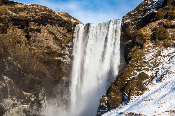 Skogafoss Vue Pendant Neige Hiver Qui Situé Dans Rivière Skoga — Photo