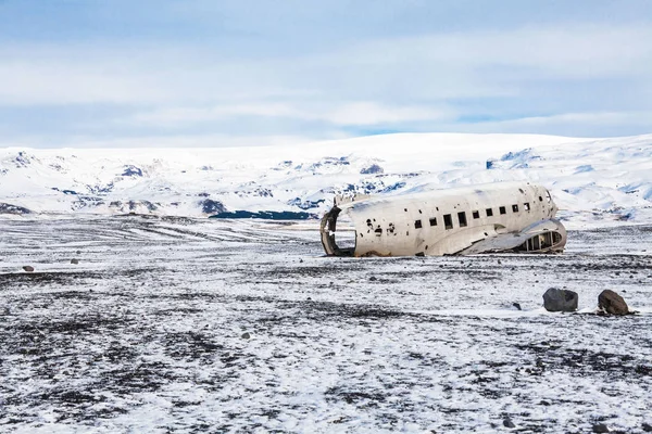 Solheimasandur the plane wreck view during winter snow