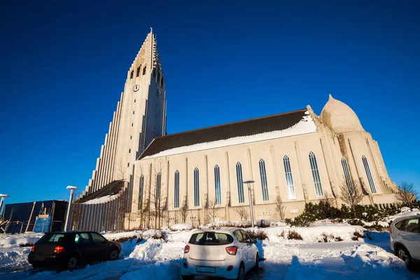 Hallgrimskirkja Luteránská Farní Katedrála Reykjavíku Islandu — Stock fotografie