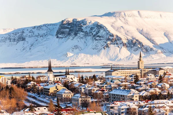 Άποψη Της Πόλης Ρέικιαβικ Της Hallgrimskirkja Από Perlan Dome Ισλανδία — Φωτογραφία Αρχείου