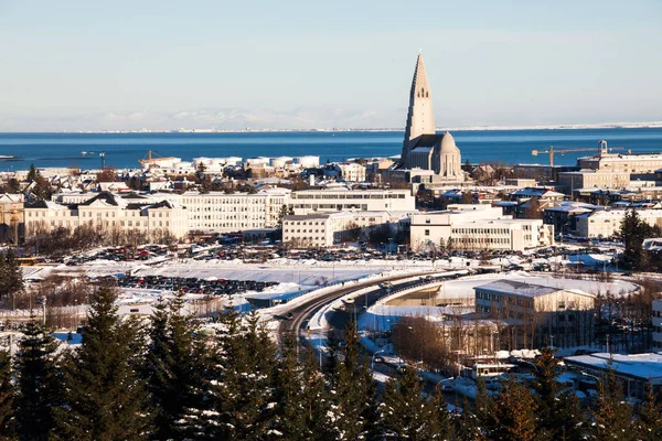 Widok Miasta Reykjavik Hallgrimskirkja Perlan Dome Islandia — Zdjęcie stockowe