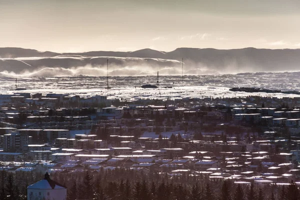 Άποψη Της Πόλης Ρέικιαβικ Της Hallgrimskirkja Από Perlan Dome Ισλανδία — Φωτογραφία Αρχείου