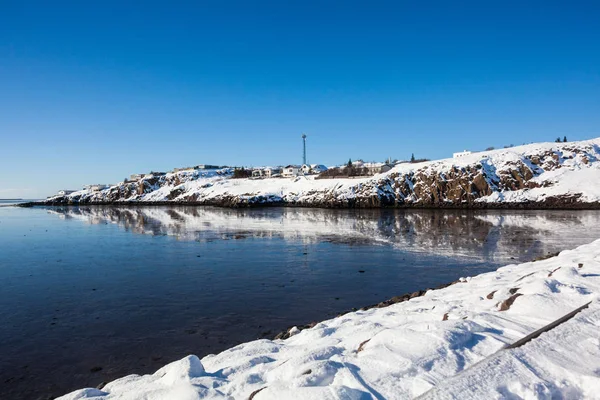 Borgarnes Kilátás Télen Amely Egy Város Található Egy Félszigeten Partján — Stock Fotó