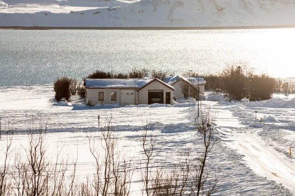 Widok Borgarnes Zimą Która Jest Miastem Położonym Półwyspie Wybrzeży Borgarfjordur — Zdjęcie stockowe