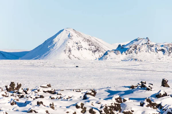 Widok Borgarnes Zimą Która Jest Miastem Położonym Półwyspie Wybrzeży Borgarfjordur — Zdjęcie stockowe