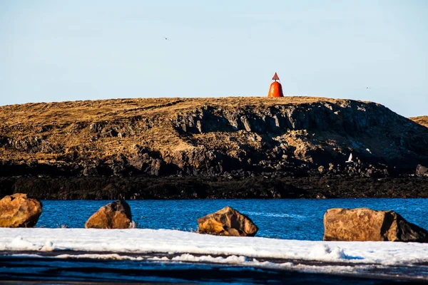 Malé Město Stykkisholmur Zimní Pohled Který Vlek Nachází Západní Části — Stock fotografie