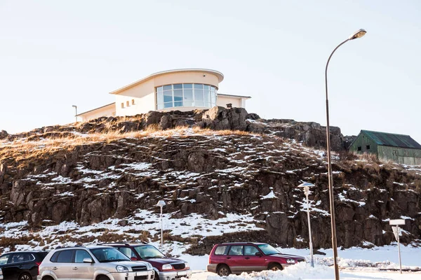 Маленький Город Stykkisholmur Зимний Вид Который Буксир Расположен Западной Части — стоковое фото