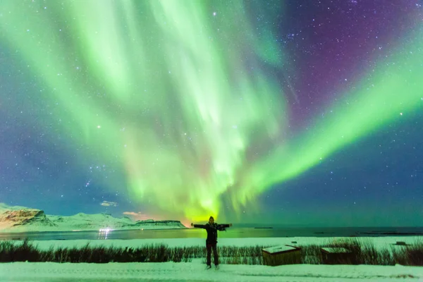 Vackra Norrskenet Eller Bättre Känt Som Norrsken Visa Island Vintern — Stockfoto