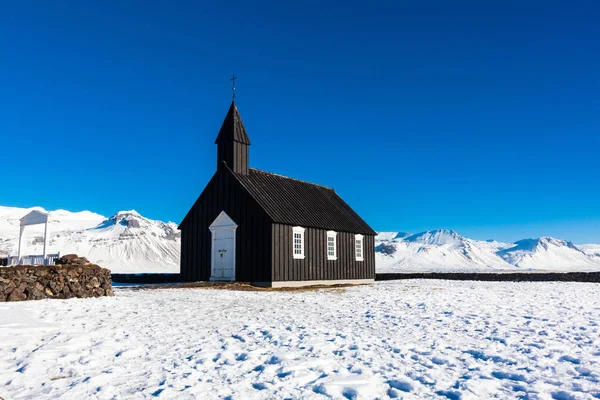 Budakirkja Oder Besser Bekannt Als Black Church View Mit Blauem — Stockfoto