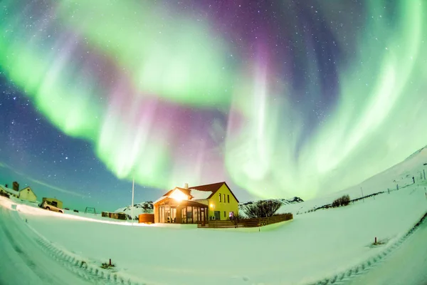 Aurora Borealis Або Northern Lights Background View Iceland Reykjavik Winter — стокове фото