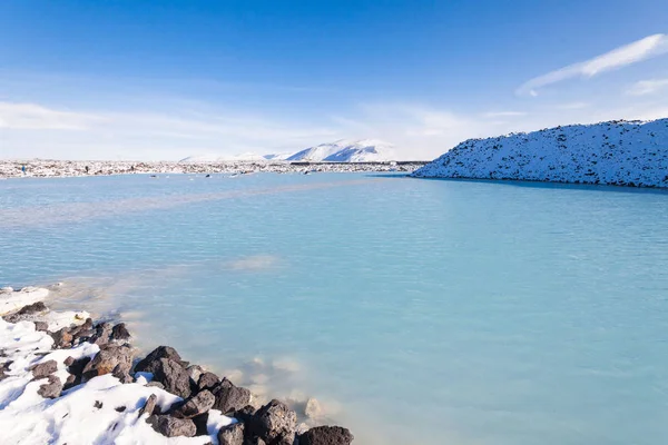 Όμορφη Blue Lagoon Προβολή Κατά Διάρκεια Του Χειμώνα Στην Ισλανδία — Φωτογραφία Αρχείου