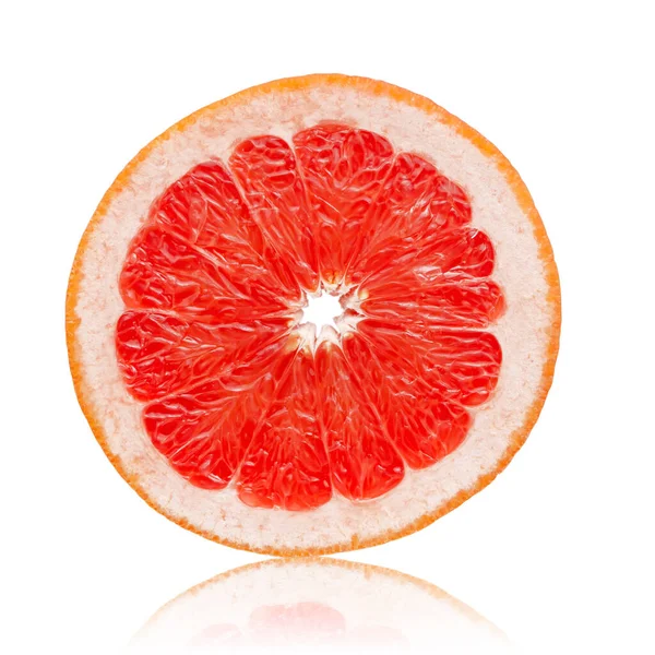 Scheibe Rosa Grapefruit Isoliert Auf Weißem Hintergrund — Stockfoto