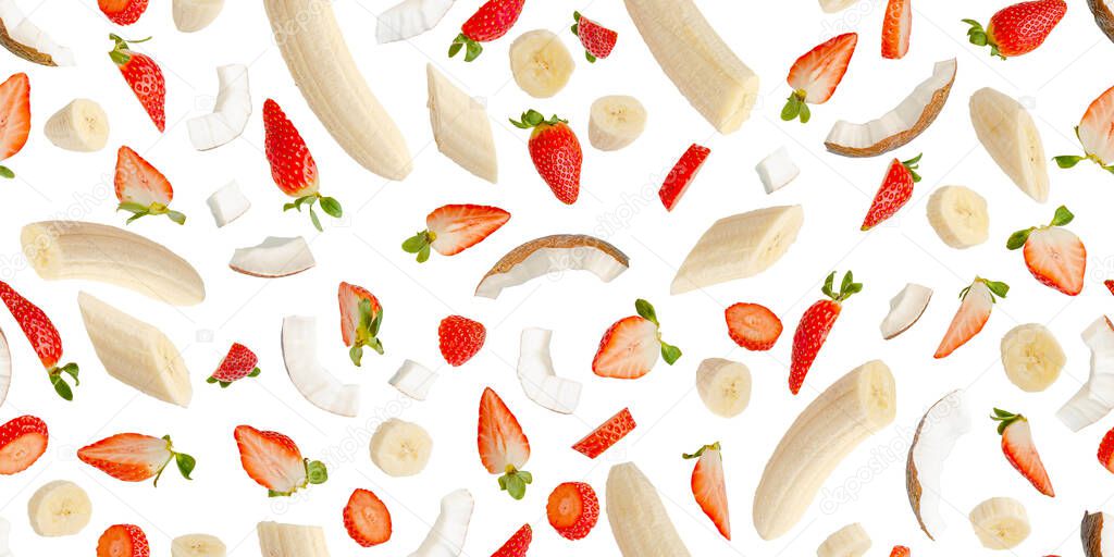 Seamless pattern with fruits on white. Design for print, banner or wallpaper. Summer background concept.