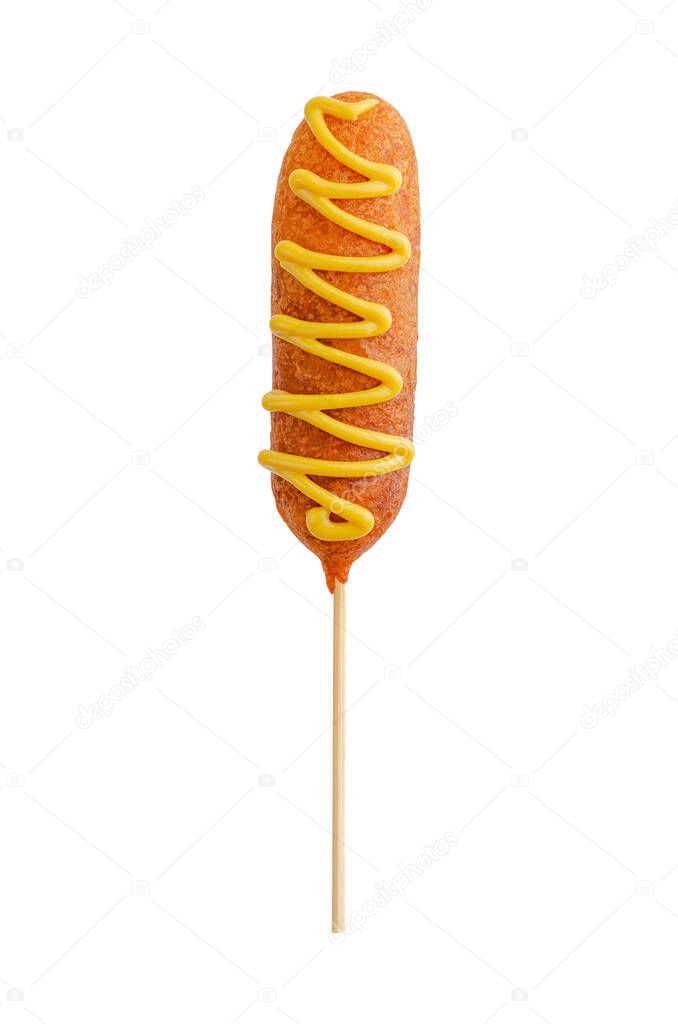 Corn dog isolated on white. American food concept