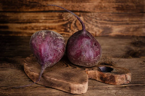 Ekologiska Betor Rödbetor Rustika Träbord Hälsosam Kost Och Hälsovård — Stockfoto