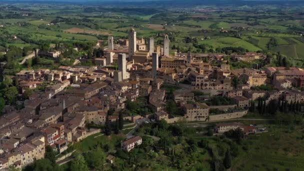 意大利 托斯卡纳 德伊萨 中世纪村庄San Gimignano的空中景观 它是联合国的世界遗产 — 图库视频影像