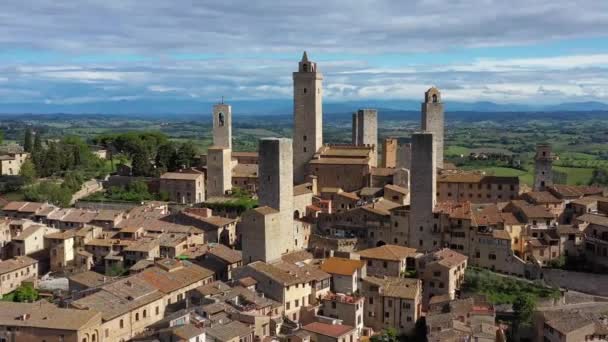 Ιταλία Τοσκάνη Βαλ Έλσα Αεροφωτογραφία Του Μεσαιωνικού Χωριού San Gimignano — Αρχείο Βίντεο