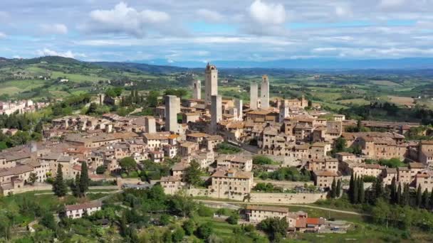 Itálie Toskánsko Val Elsa Letecký Pohled Středověkou Vesnici San Gimignano — Stock video