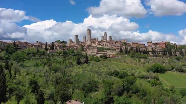 Itálie Toskánsko Val Elsa Letecký Pohled Středověkou Vesnici San Gimignano — Stock video