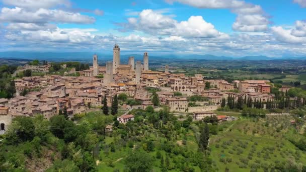 Itália Toscana Val Elsa Vista Aérea Vila Medieval San Gimignano — Vídeo de Stock