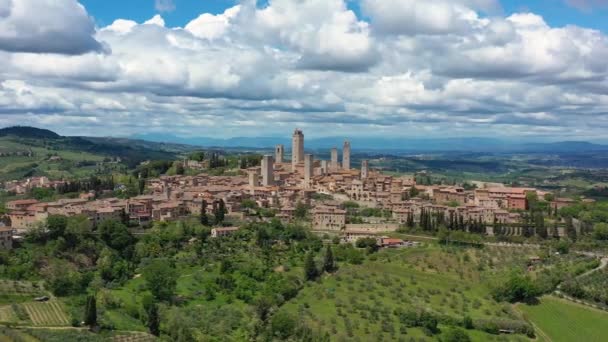 Itália Toscana Val Elsa Vista Aérea Vila Medieval San Gimignano — Vídeo de Stock