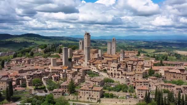 Itália Toscana Val Elsa Vista Aérea Vila Medieval San Gimignano — Vídeo de Stock